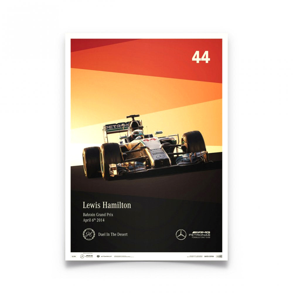 Automobilist Mercedes AMG F1 Lewis Hamilton #44 Bahrain 2014 Poster 50x70cm