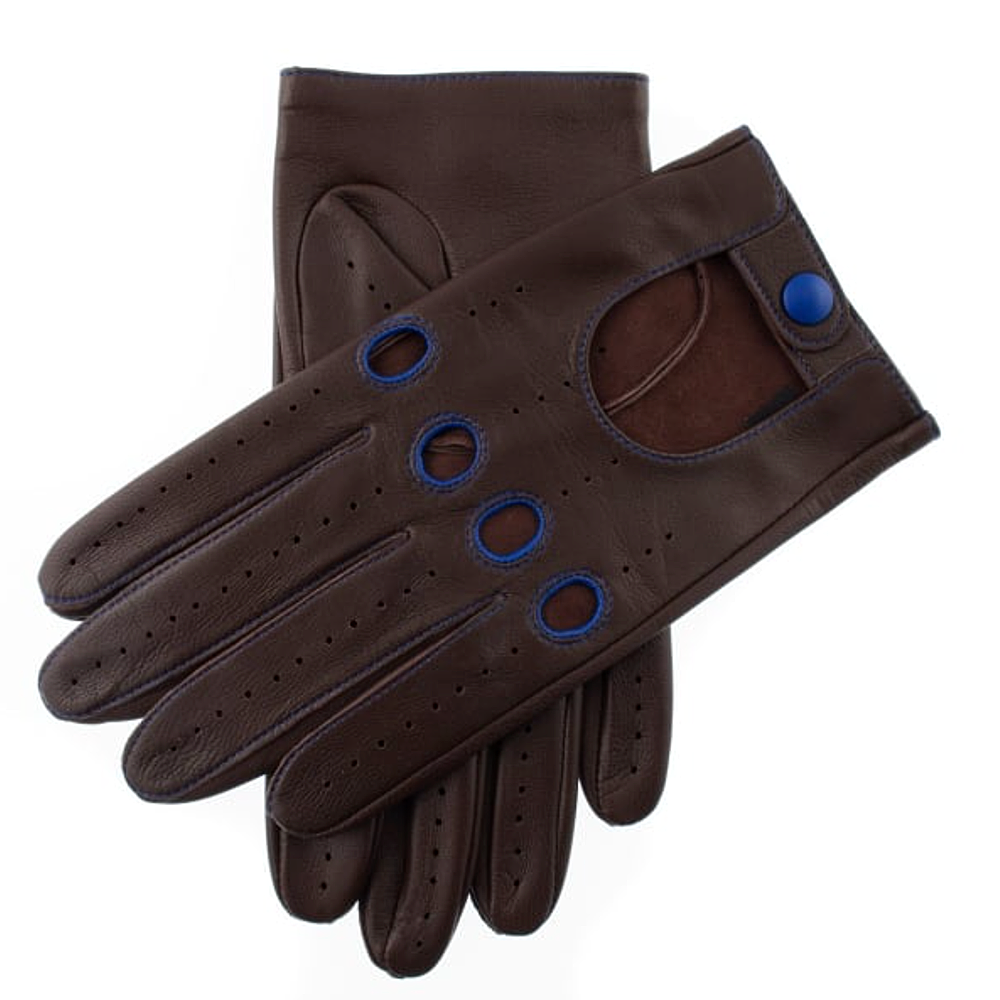 Dents Croft Men's Leather Driving Gloves Contrast Stitching BROWN/BLUE XL