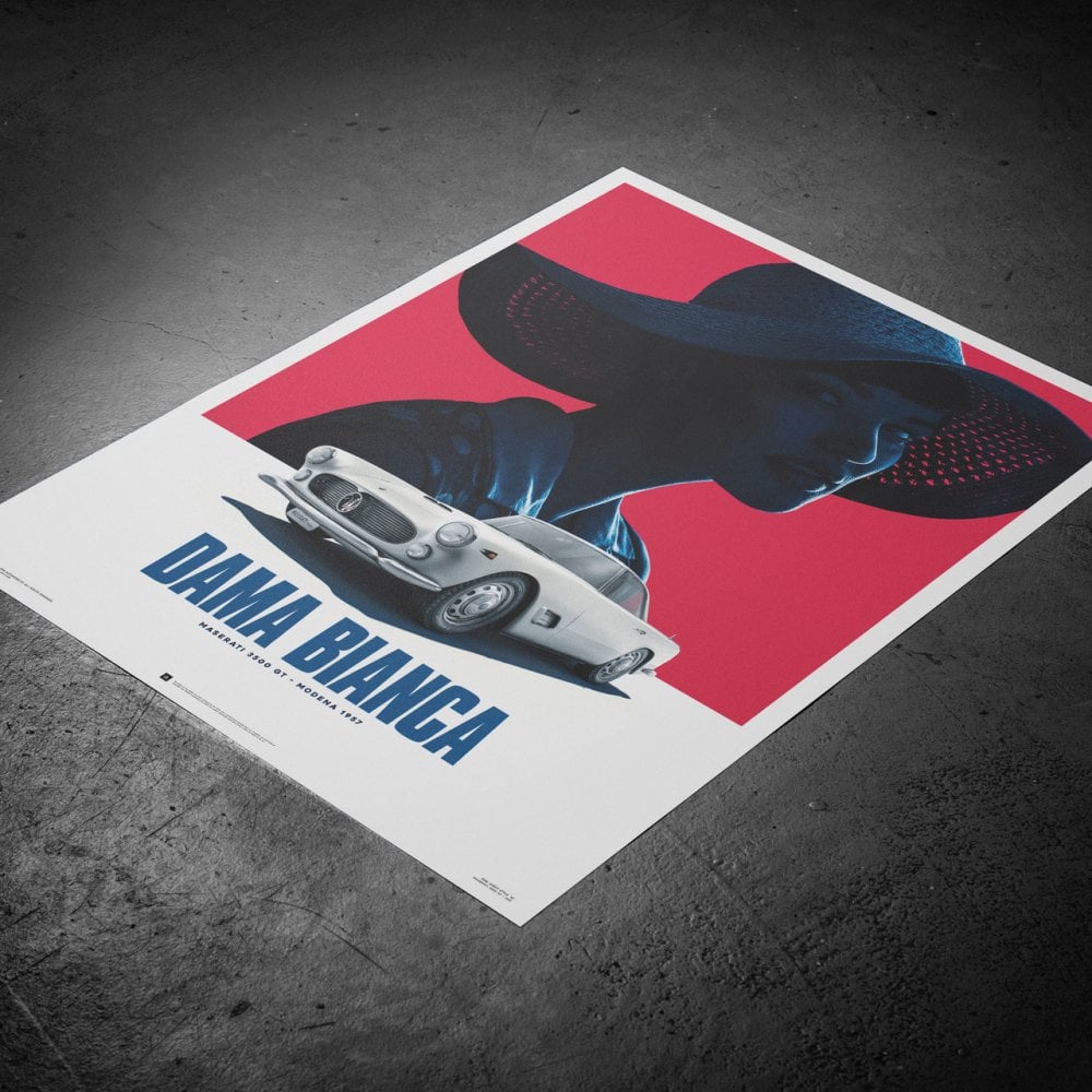 Automobilist Maserati 3500 GT White Dama Bianca 1957 Classic Car Poster 50 x 70cm