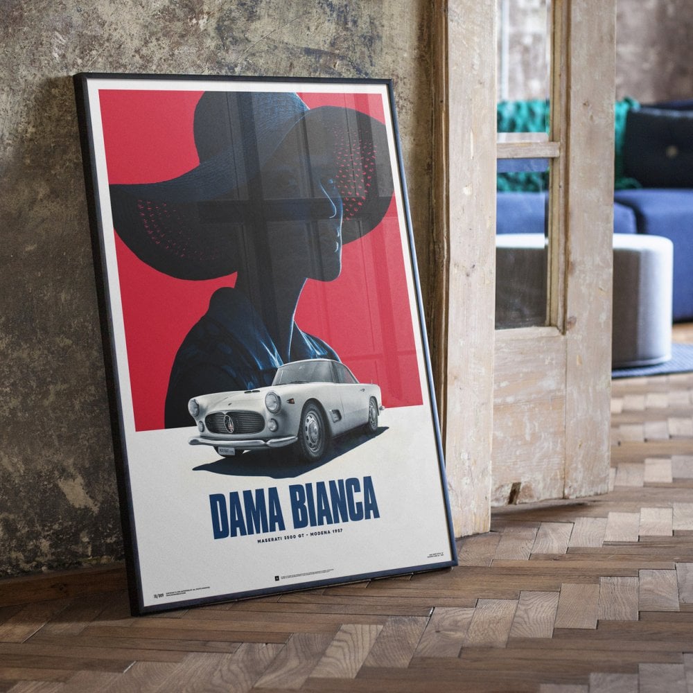 Automobilist Maserati 3500 GT White Dama Bianca 1957 Classic Car Poster 50 x 70cm