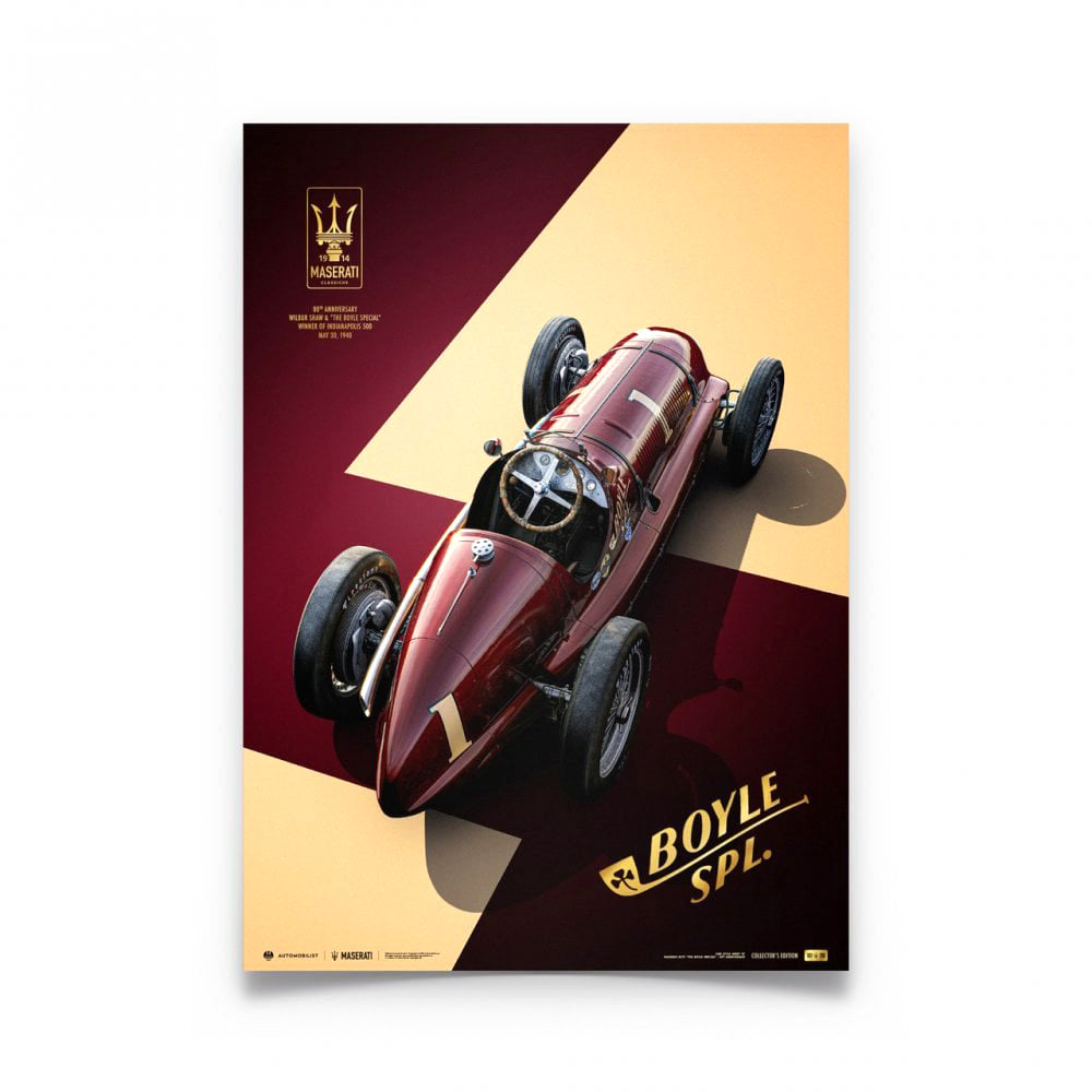 Automobilist Maserati 8CTF Boyle Indianapolis 1940 Poster 50 x 70cm