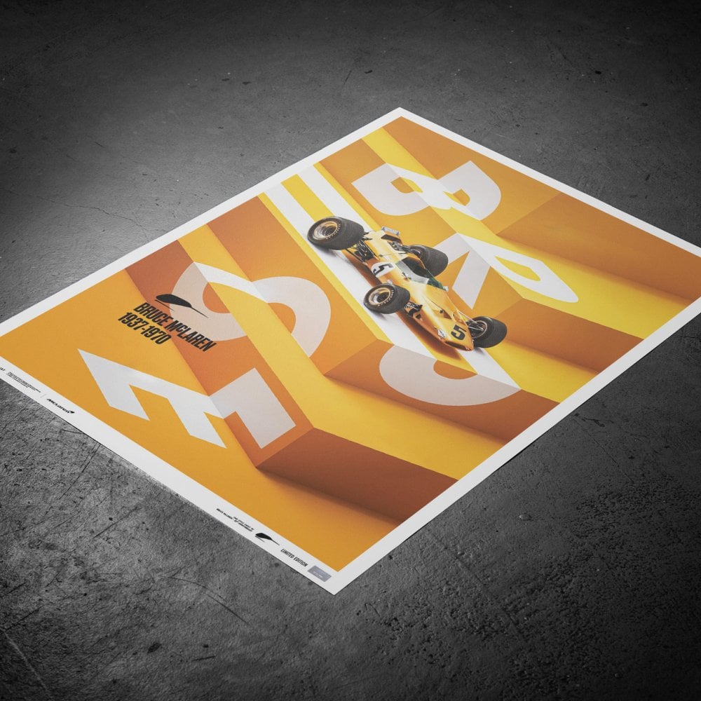 Automobilist McLaren Papaya Bruce Francorchamps 1968 F1 Poster 50x70cm