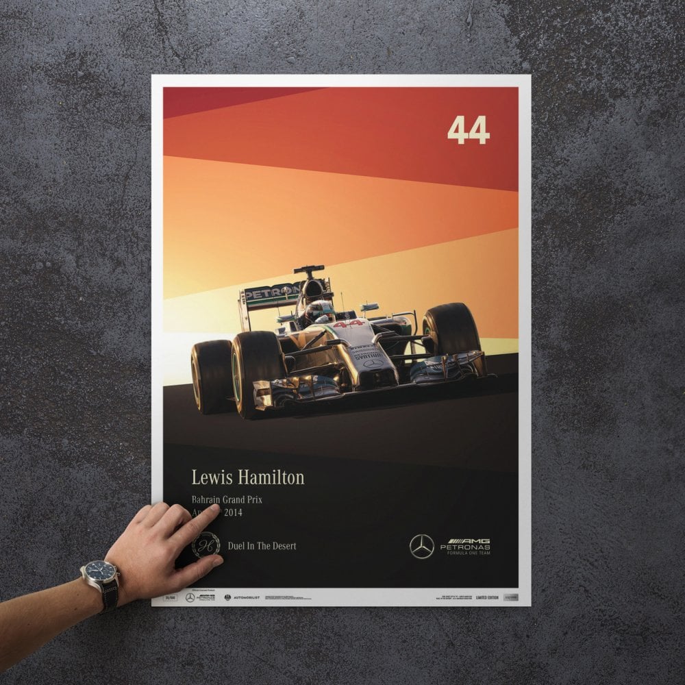 Automobilist Mercedes AMG F1 Lewis Hamilton #44 Bahrain 2014 Poster 50x70cm