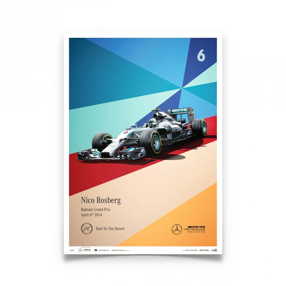 Automobilist Mercedes AMG F1 Nico Rosberg #6 Bahrain 2014 Poster 50x70cm