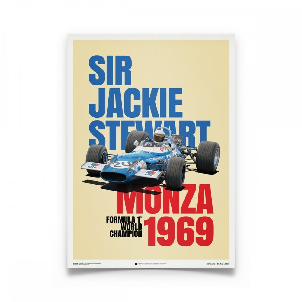 Automobilist Sir Jackie Stewart Matra MS80 F1 Monza 1969 Poster 50x70cm