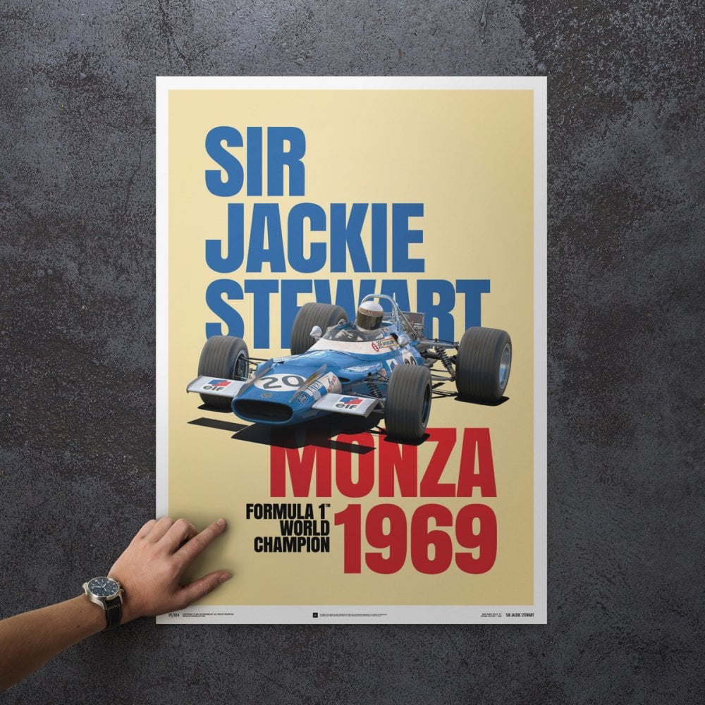 Automobilist Sir Jackie Stewart Matra MS80 F1 Monza 1969 Poster 50x70cm