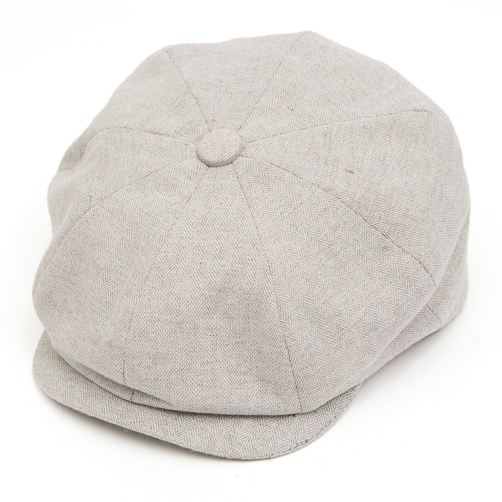 Christys' Hats Baker Boy Cap Linen GREY HERRINGBONE SMALL