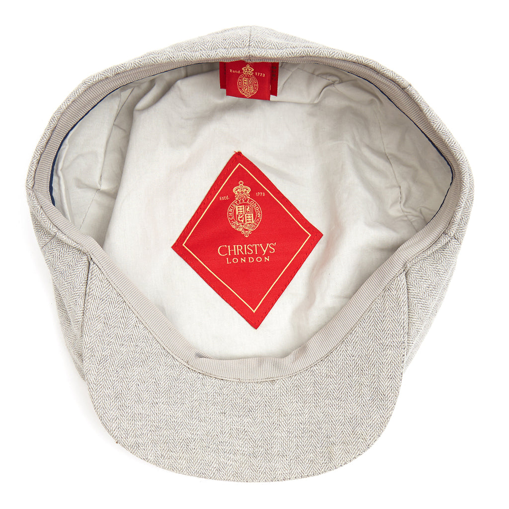 Christys' Hats Baker Boy Cap Linen GREY HERRINGBONE SMALL