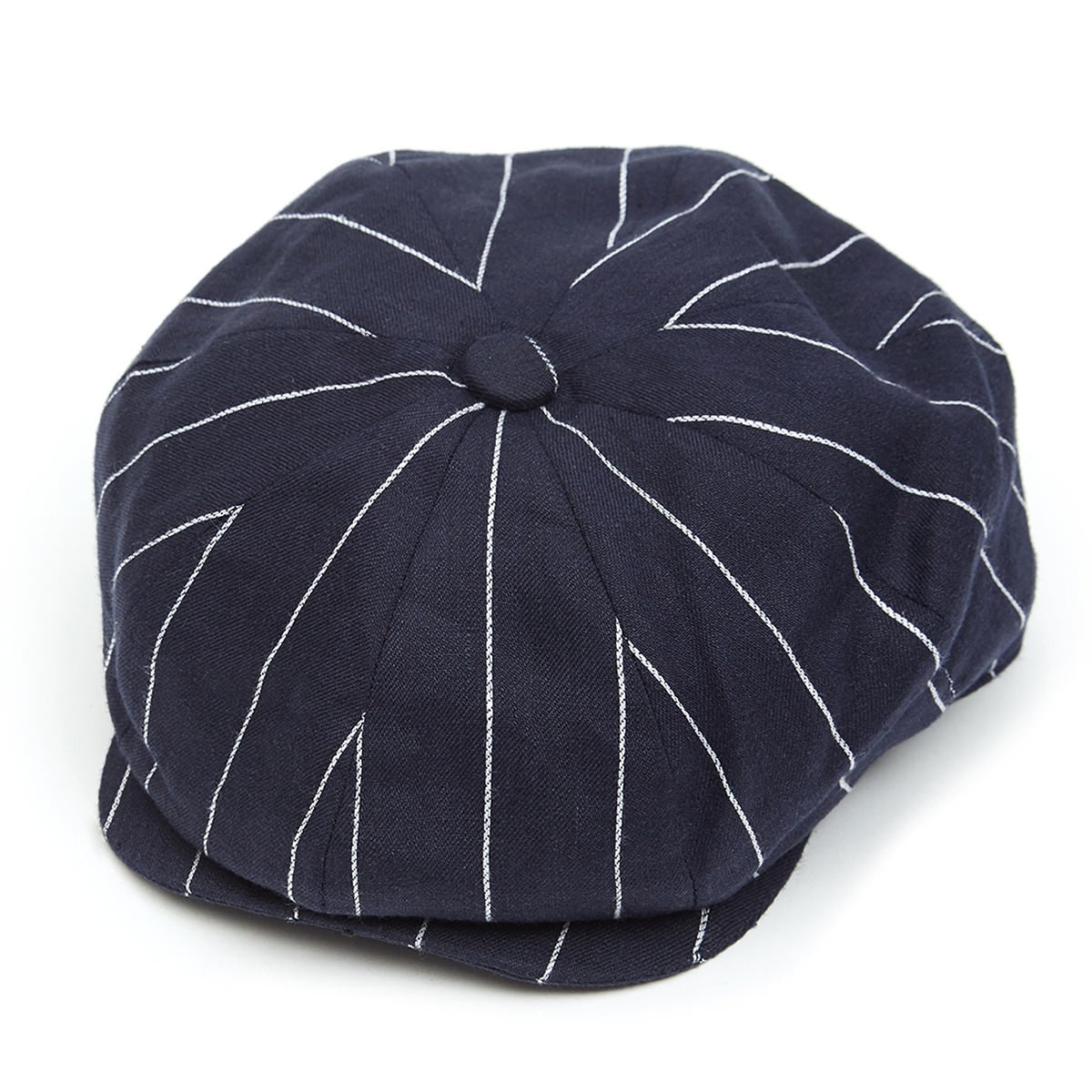 Christys' Hats Baker Boy Cap Linen NAVY STRIPED SMALL