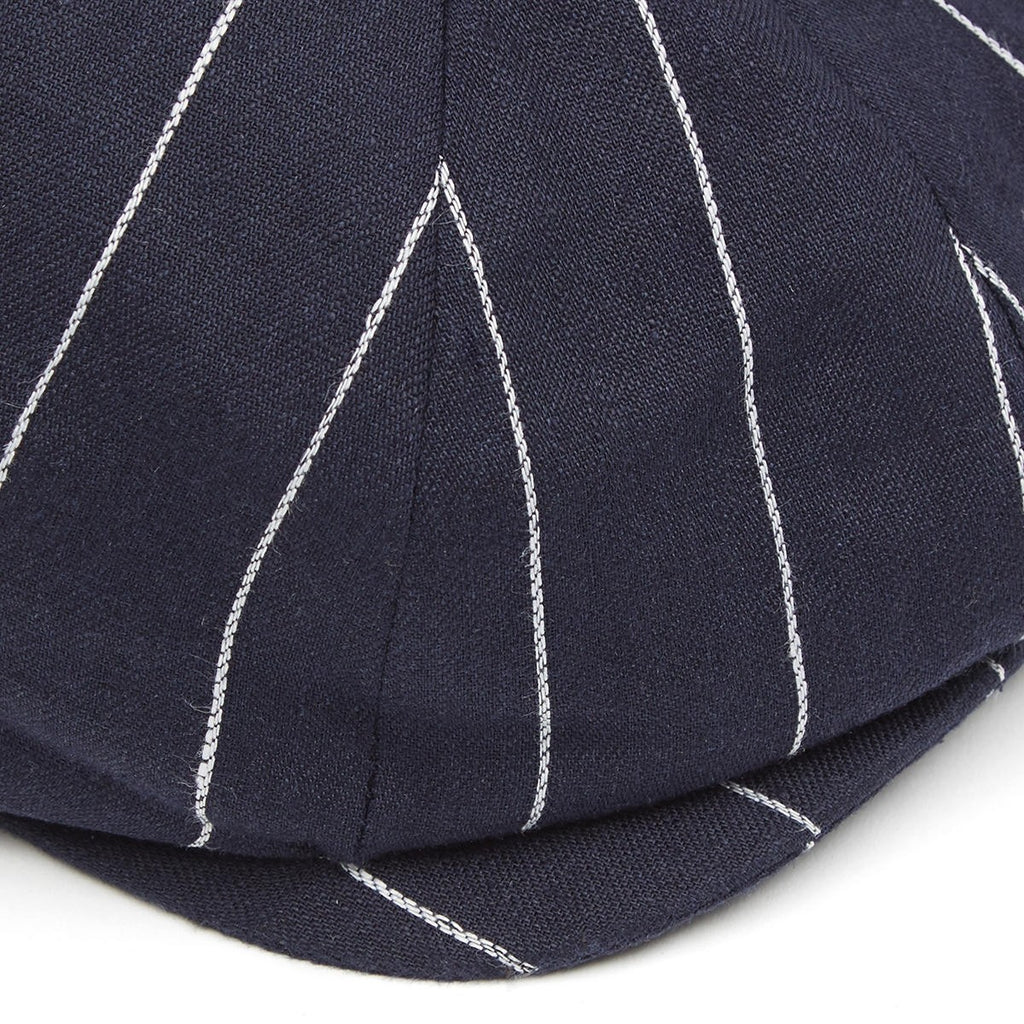 Christys' Hats Baker Boy Cap Linen NAVY STRIPED SMALL