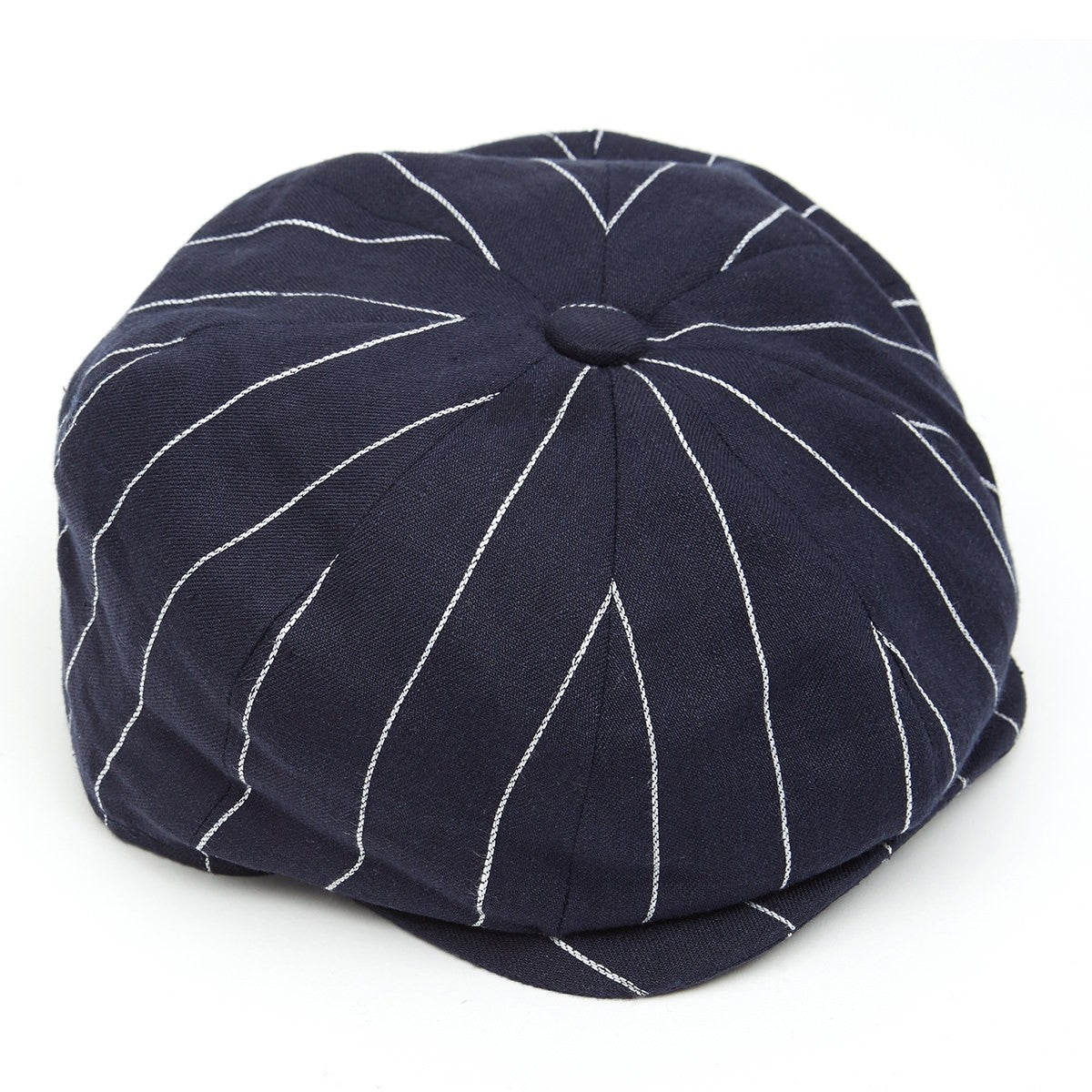 Christys' Hats Baker Boy Cap Linen NAVY STRIPED SMALL