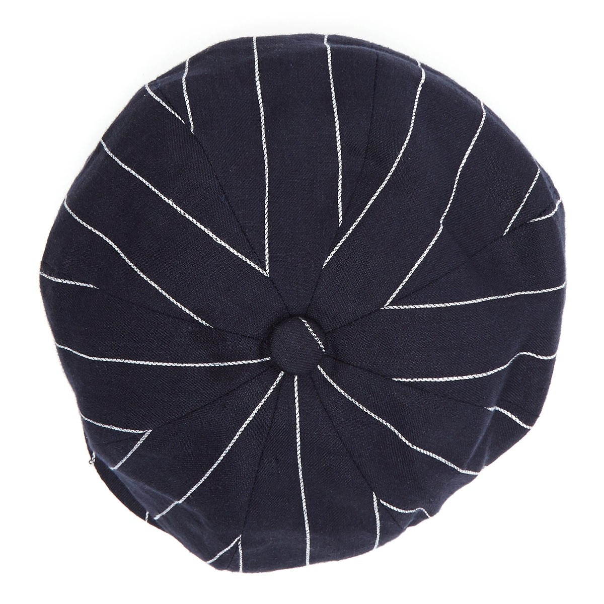 Christys' Hats Baker Boy Cap Linen NAVY STRIPED SMALL
