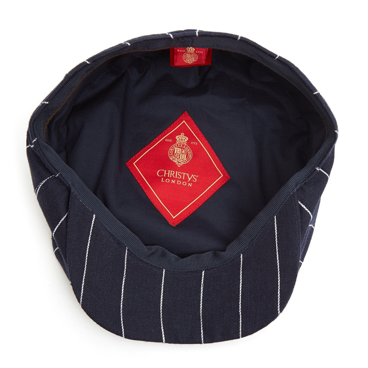 Christys' Hats Baker Boy Cap Linen NAVY STRIPED SMALL