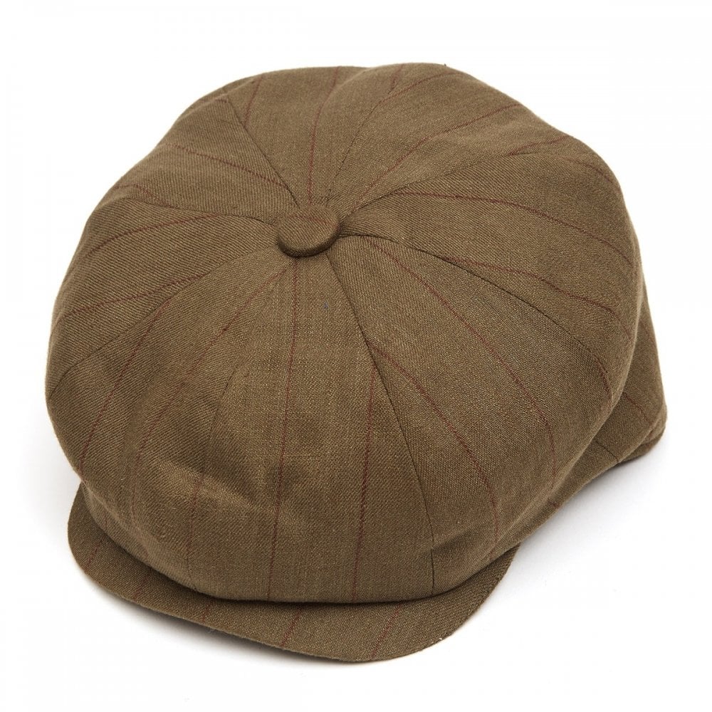 Christys' Hats Baker Boy Cap Linen Striped KHAKI