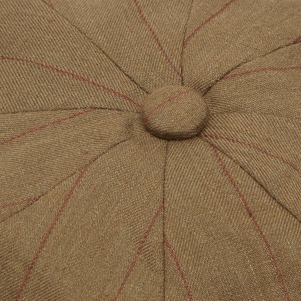 Christys' Hats Baker Boy Cap Linen Striped KHAKI