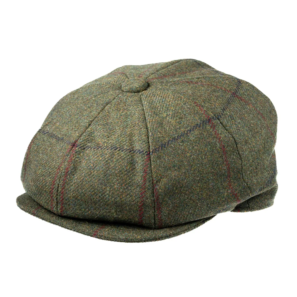 Christys' Hats Baker Boy Cap Tweed Overcheck GREEN
