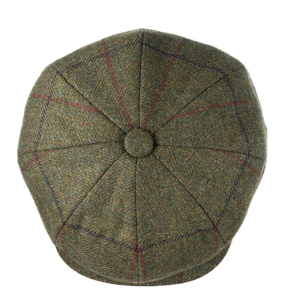 Christys' Hats Baker Boy Cap Tweed Overcheck GREEN