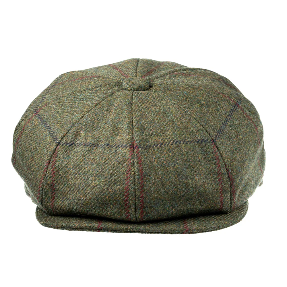 Christys' Hats Baker Boy Cap Tweed Overcheck GREEN