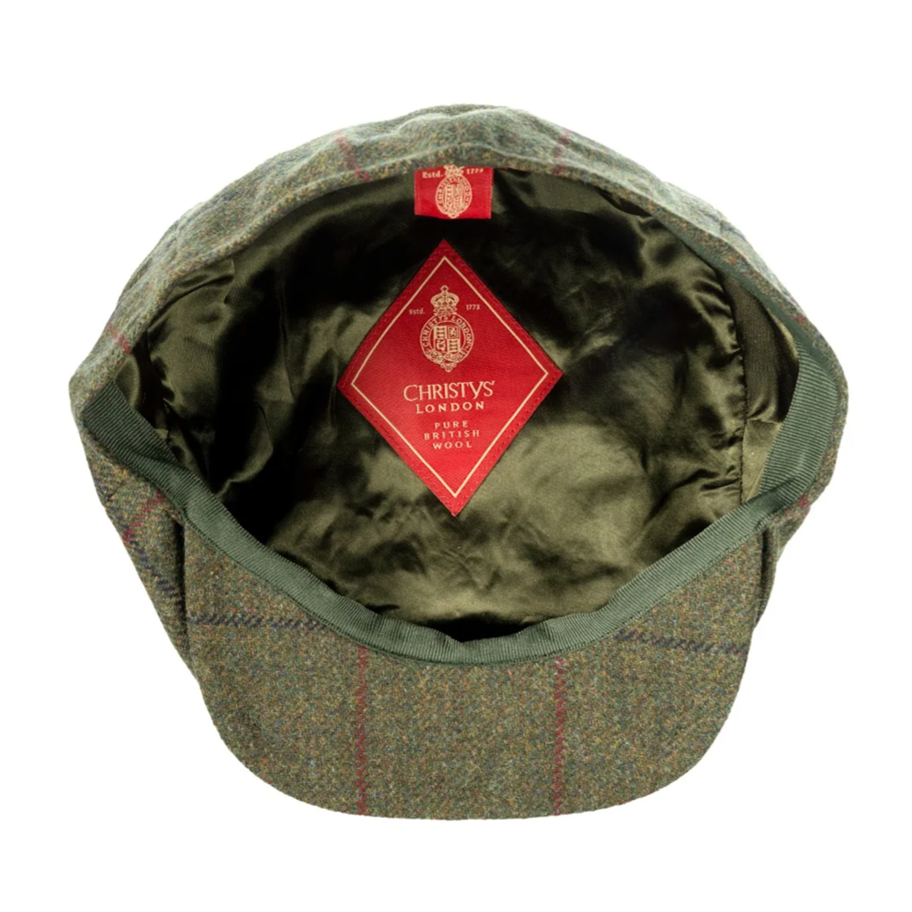 Christys' Hats Baker Boy Cap Tweed Overcheck GREEN