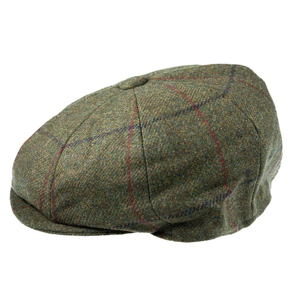 Christys' Hats Baker Boy Cap Tweed Overcheck GREEN