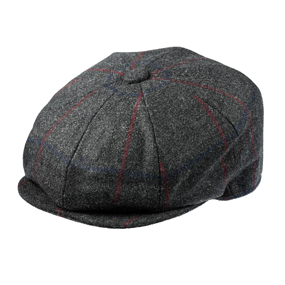 Christys' Hats Baker Boy Cap Tweed Overcheck GREY