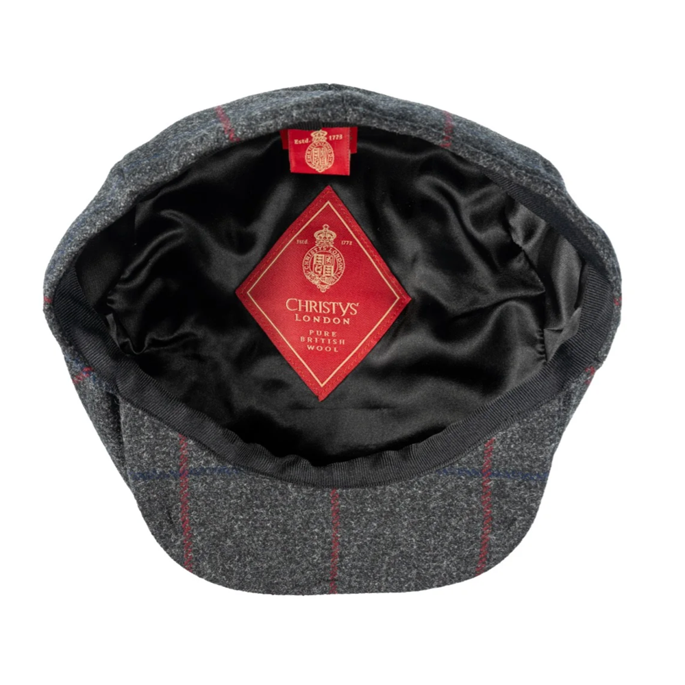 Christys' Hats Baker Boy Cap Tweed Overcheck GREY