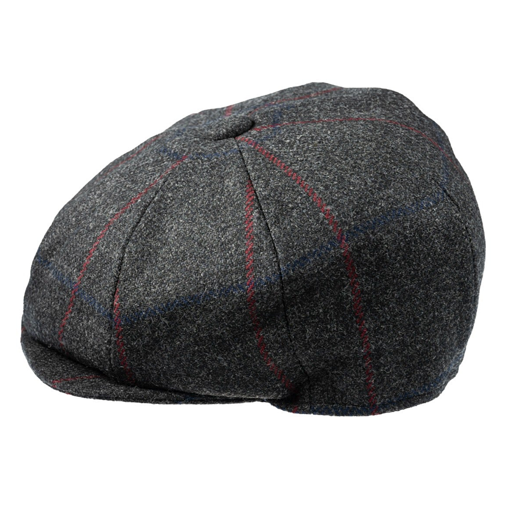 Christys' Hats Baker Boy Cap Tweed Overcheck GREY