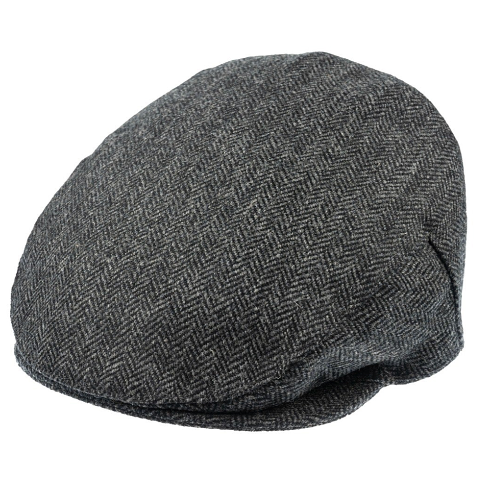 Christy's Hats Balmoral Flat Driver Cap Herringbone Tweed GREY/BLACK