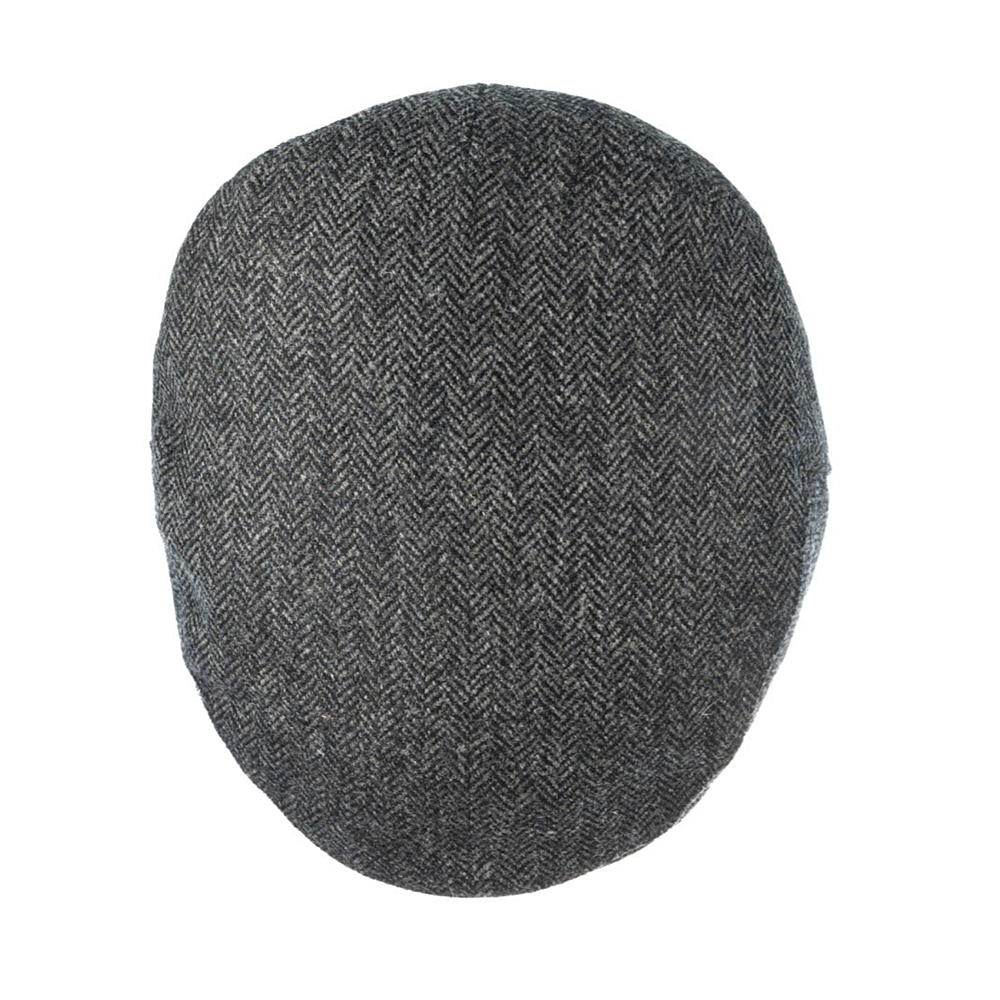 Christy's Hats Balmoral Flat Driver Cap Herringbone Tweed GREY/BLACK