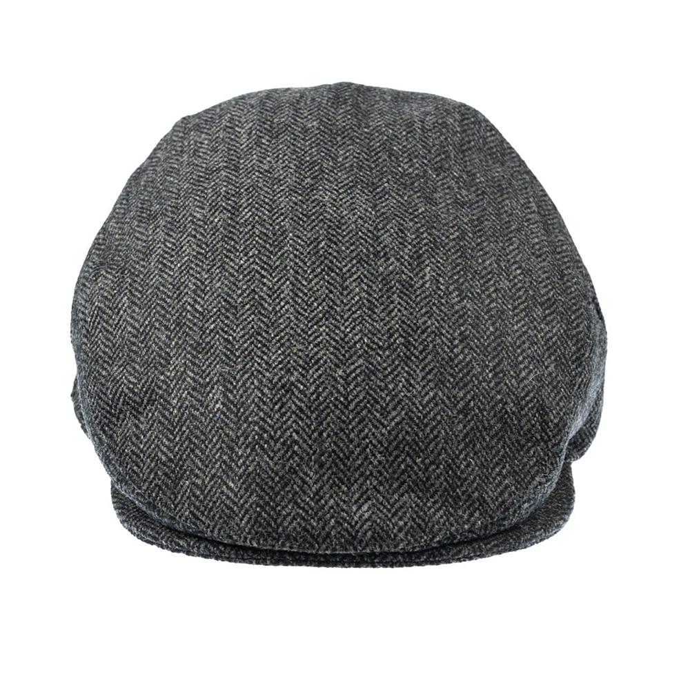 Christy's Hats Balmoral Flat Driver Cap Herringbone Tweed GREY/BLACK