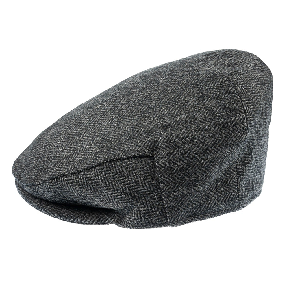Christy's Hats Balmoral Flat Driver Cap Herringbone Tweed GREY/BLACK