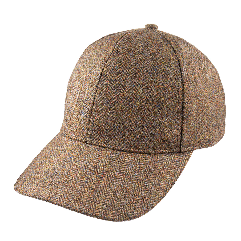 Christys' Hats Classic Baseball Cap Lovat Herringbone Tweed BISCUIT