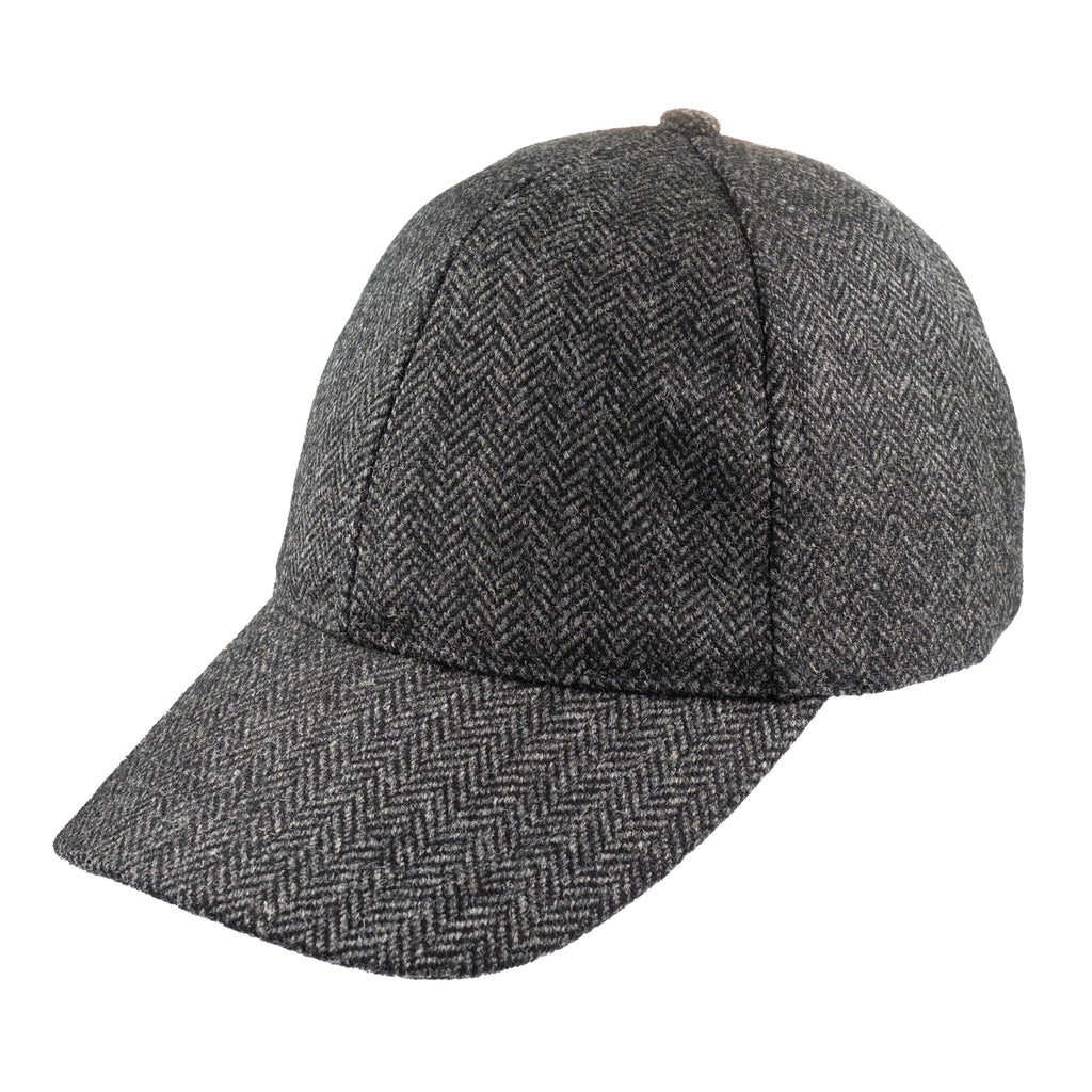 Christys' Hats Classic Baseball Cap Herringbone Tweed CHARCOAL