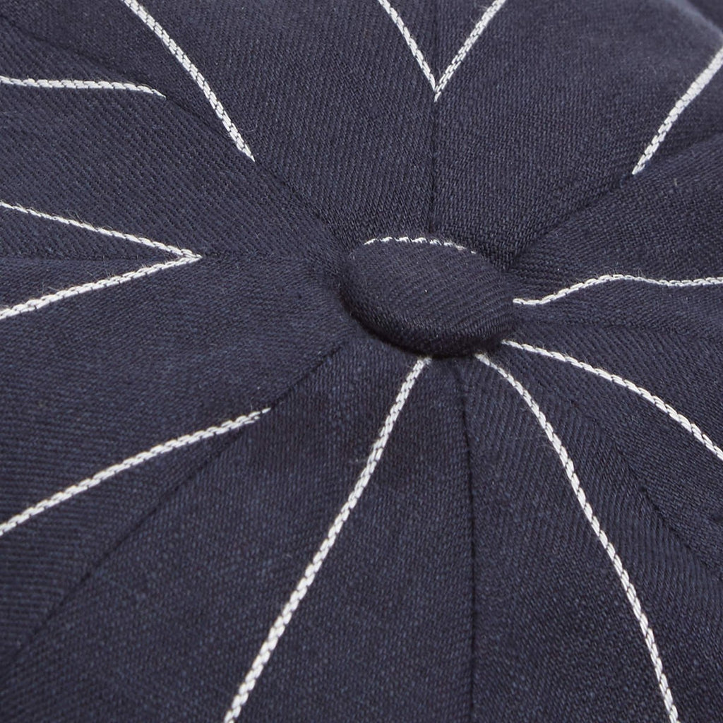 Christys' Hats Baker Boy Cap Linen NAVY STRIPED SMALL