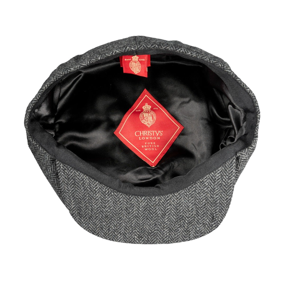 Christys' Hats Baker Boy Cap Tweed Herringbone GREY