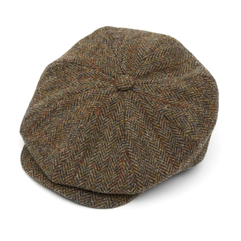 Christys' Hats Baker Boy Cap Harris Tweed Herringbone BROWN