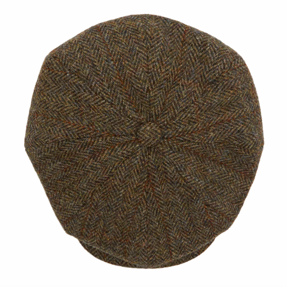 Christys' Hats Baker Boy Cap Harris Tweed Herringbone BROWN