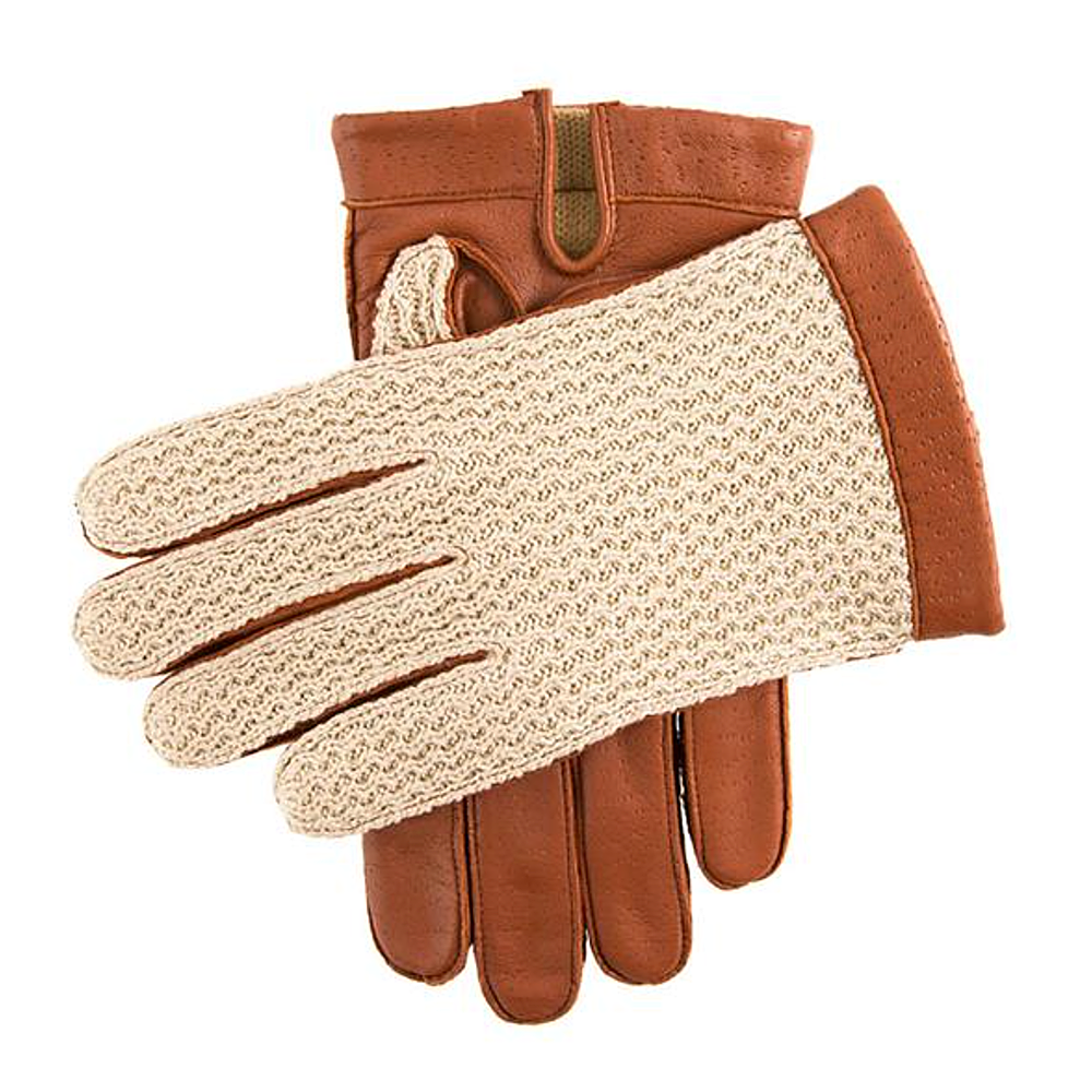 Dents Cotswold Men's Crochet Back Leather Driving Gloves COGNAC