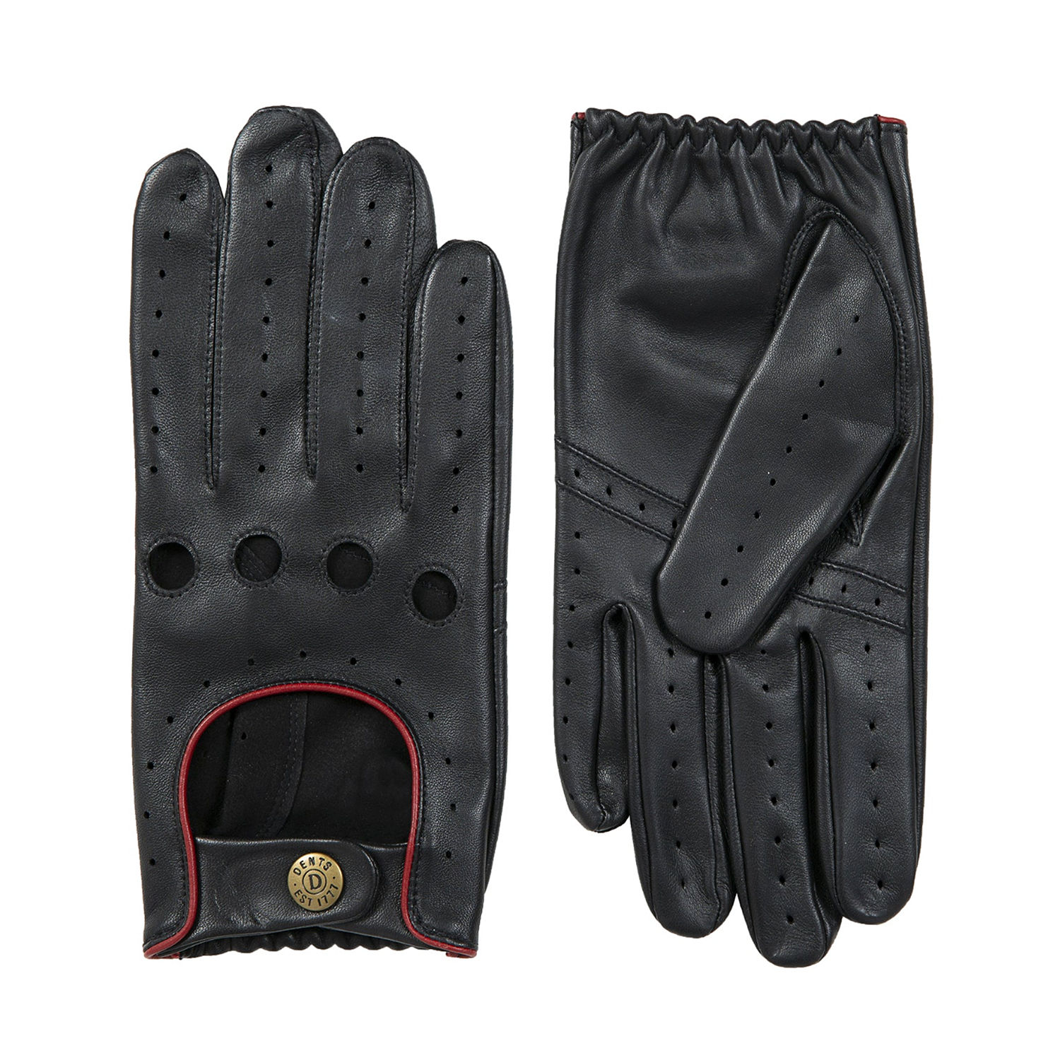 Dents Delta Men's Classic Leather Driving Gloves BLACK/BERRY
