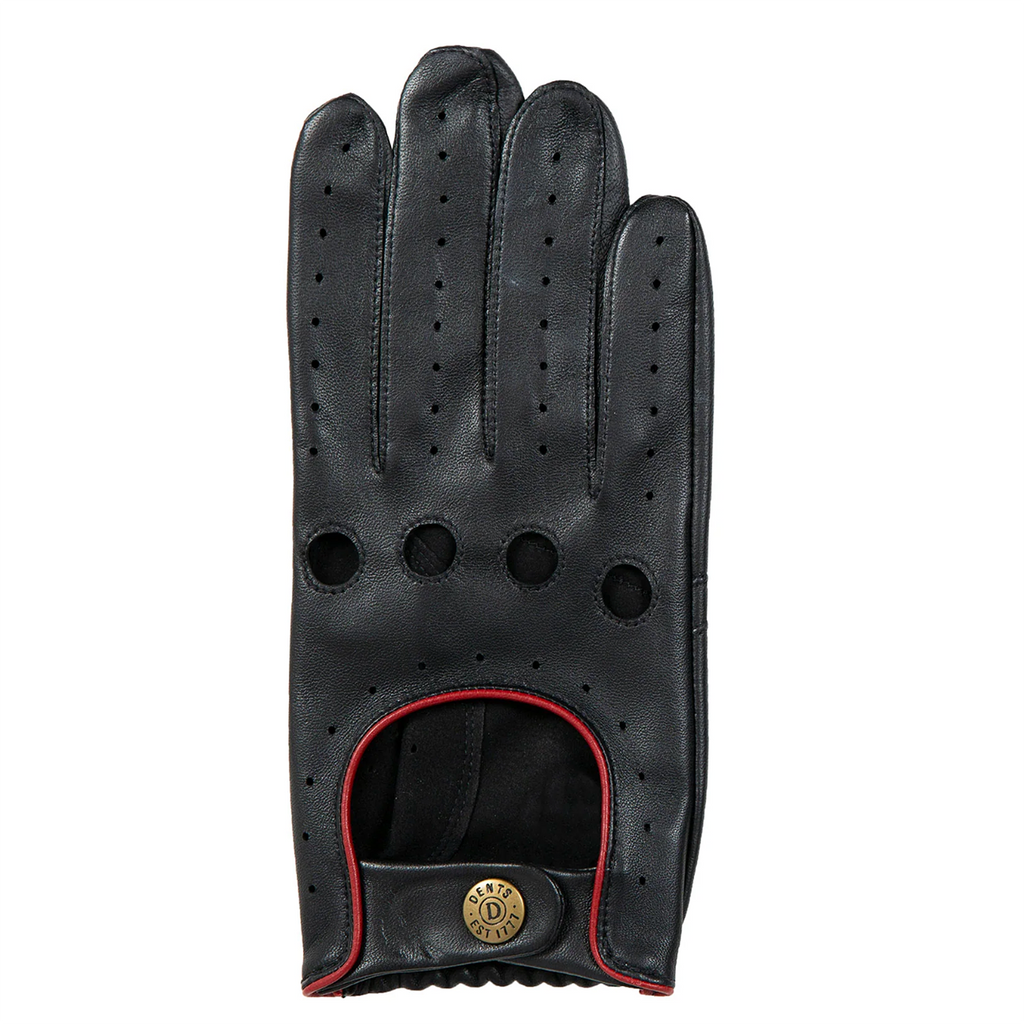 Dents Delta Men's Classic Leather Driving Gloves BLACK/BERRY