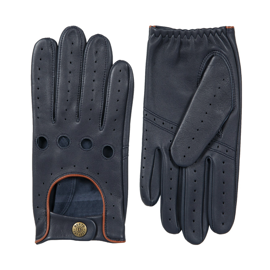 Dents Delta Men's Classic Leather Driving Gloves NAVY/TAN
