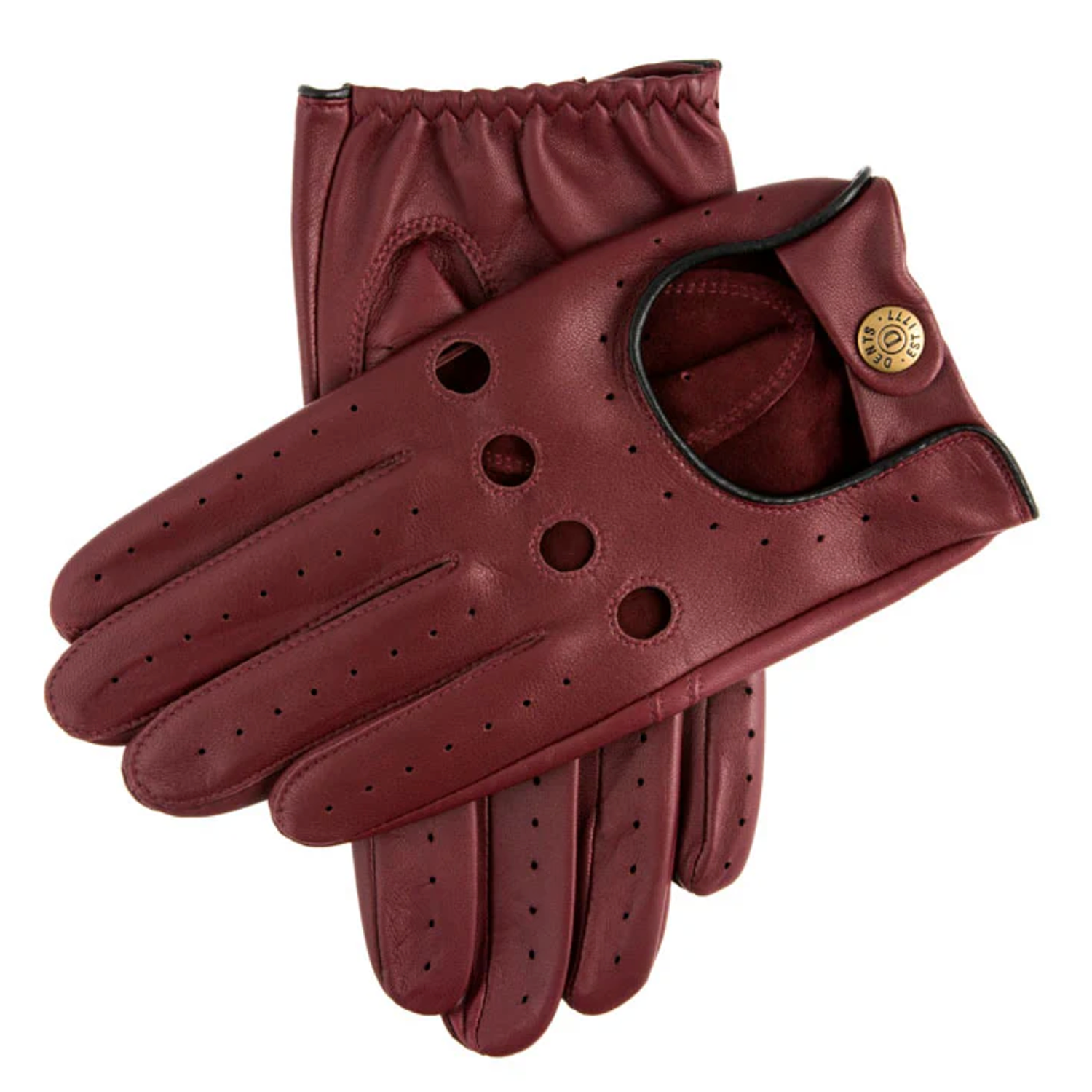 Dents Delta Men's Classic Leather Driving Gloves WINE/BLACK