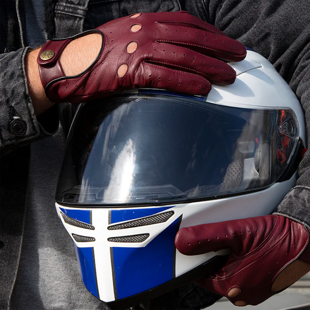 Dents Delta Men's Classic Leather Driving Gloves WINE/BLACK