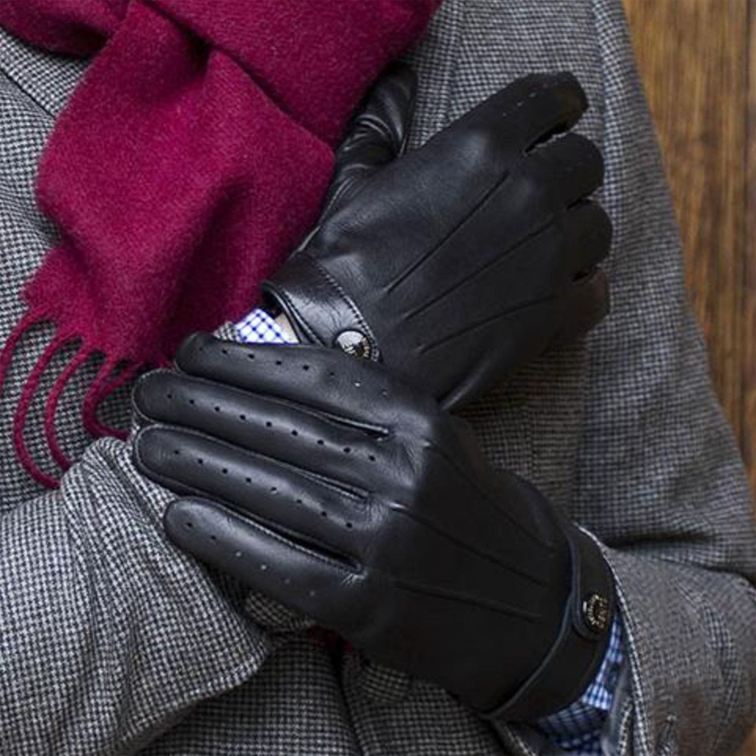 Dents Fleming Heritage Men's Leather Driving Gloves BLACK