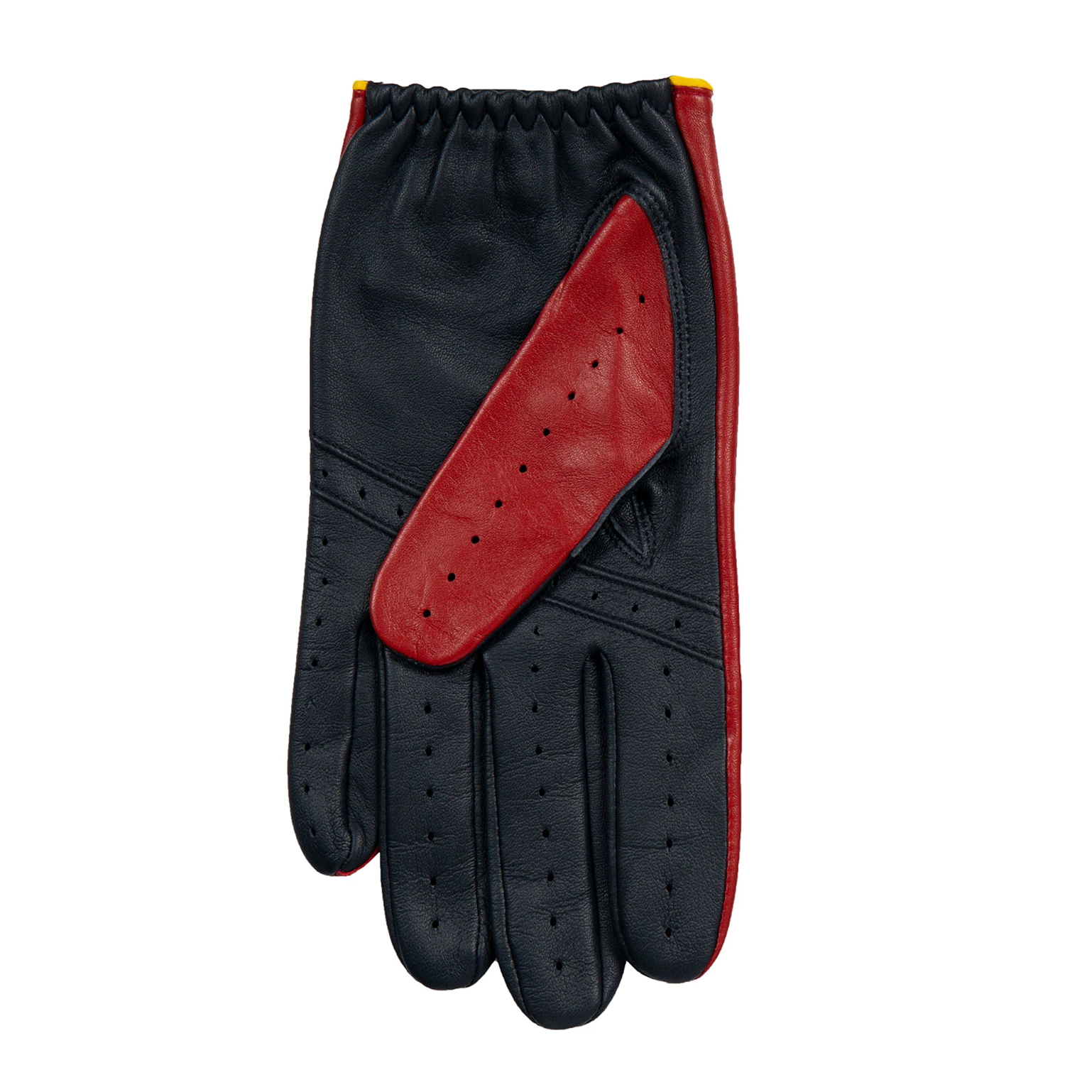 Dents Grand Prix Men's Touchscreen Leather Driving Gloves BERRY/NAVY/YELLOW