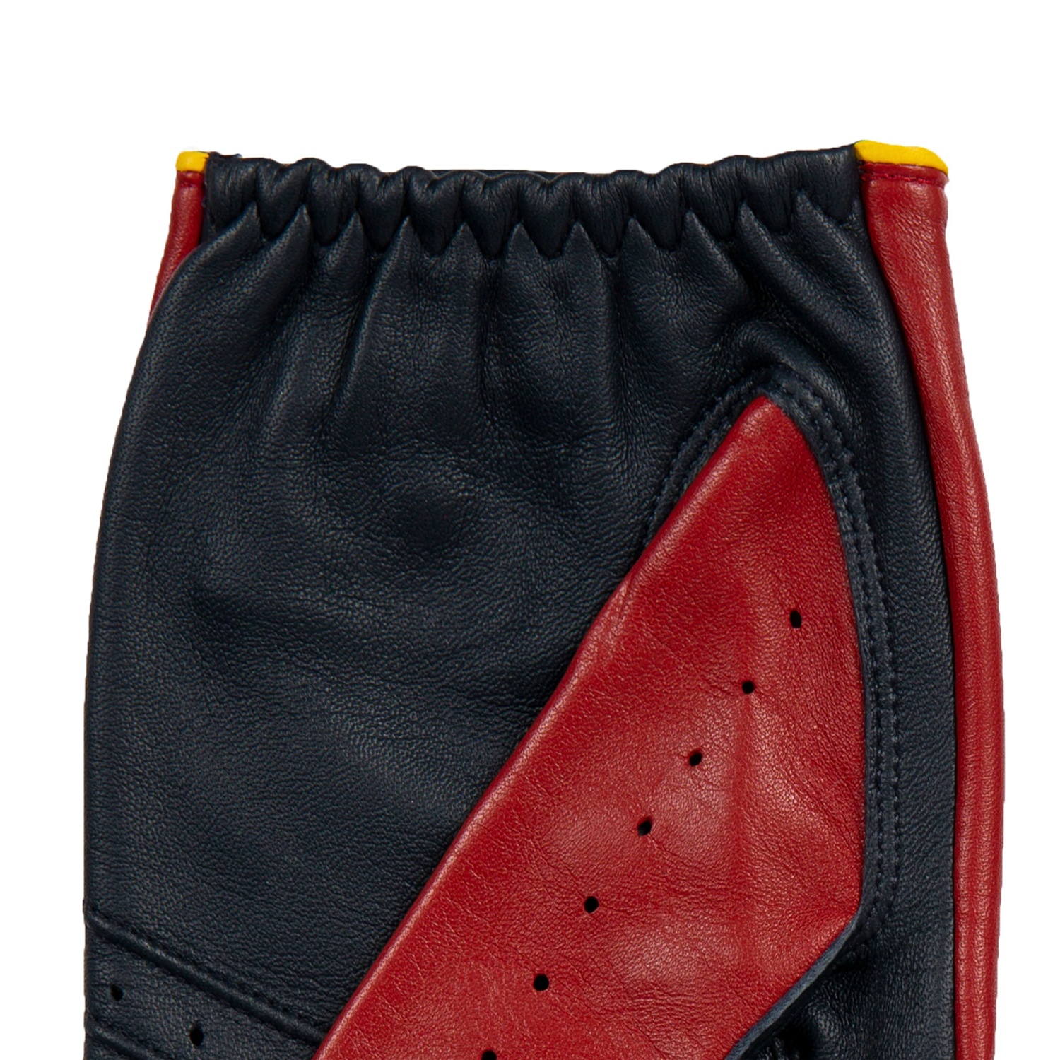 Dents Grand Prix Men's Touchscreen Leather Driving Gloves BERRY/NAVY/YELLOW