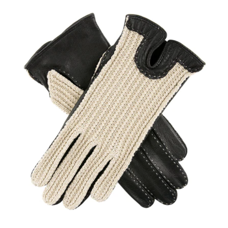 Dents Kelly Women's Crochet-Back Leather Driving Gloves BLACK
