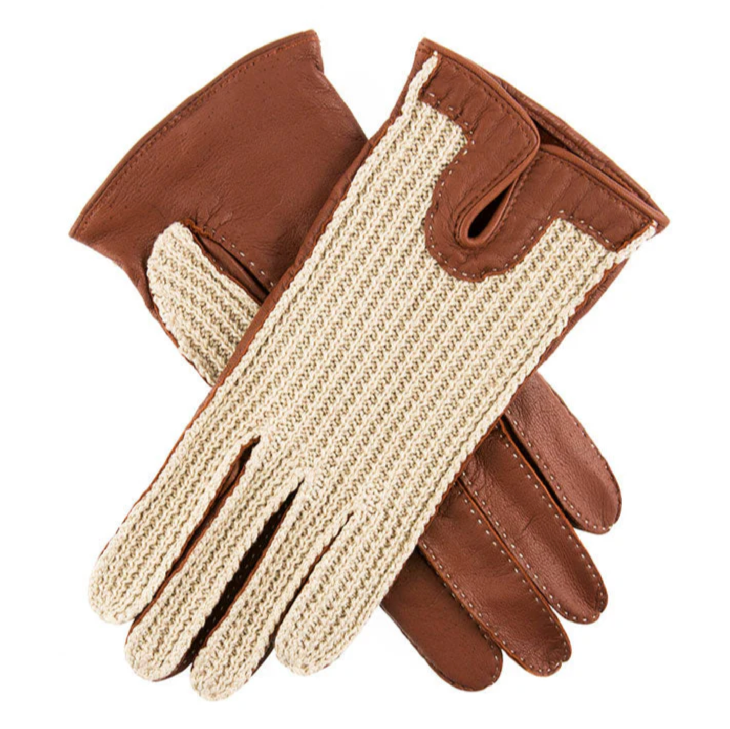 Dents Kelly Women's Crochet-Back Leather Driving Gloves COGNAC