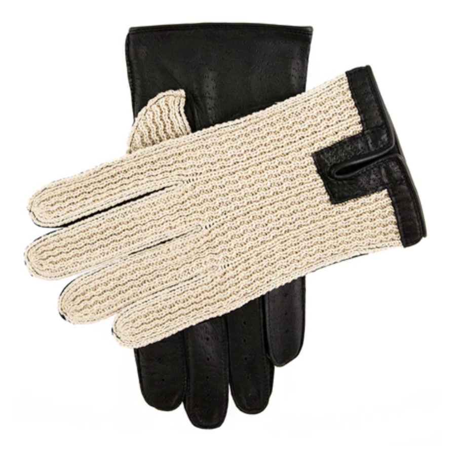 Dents Lancaster Men's Crochet-Back Leather Gloves BLACK