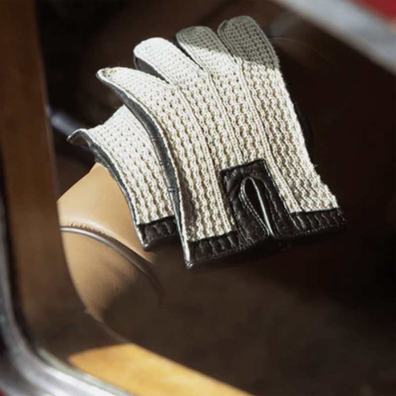 Dents Lancaster Men's Crochet-Back Leather Gloves BLACK